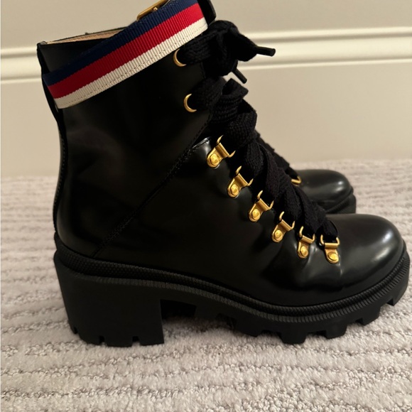 Gucci Sylvia Web combat boots - women size 37 (7 U.S.) - Picture 4 of 7